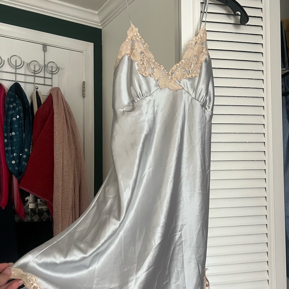 Elegant Silver and Cream Lace Slip Dress